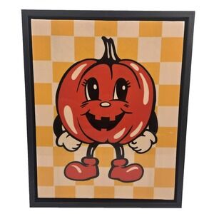 Pink Light Studio Framed Wall Art Halloween Pumpkin 11in Orange Retro New